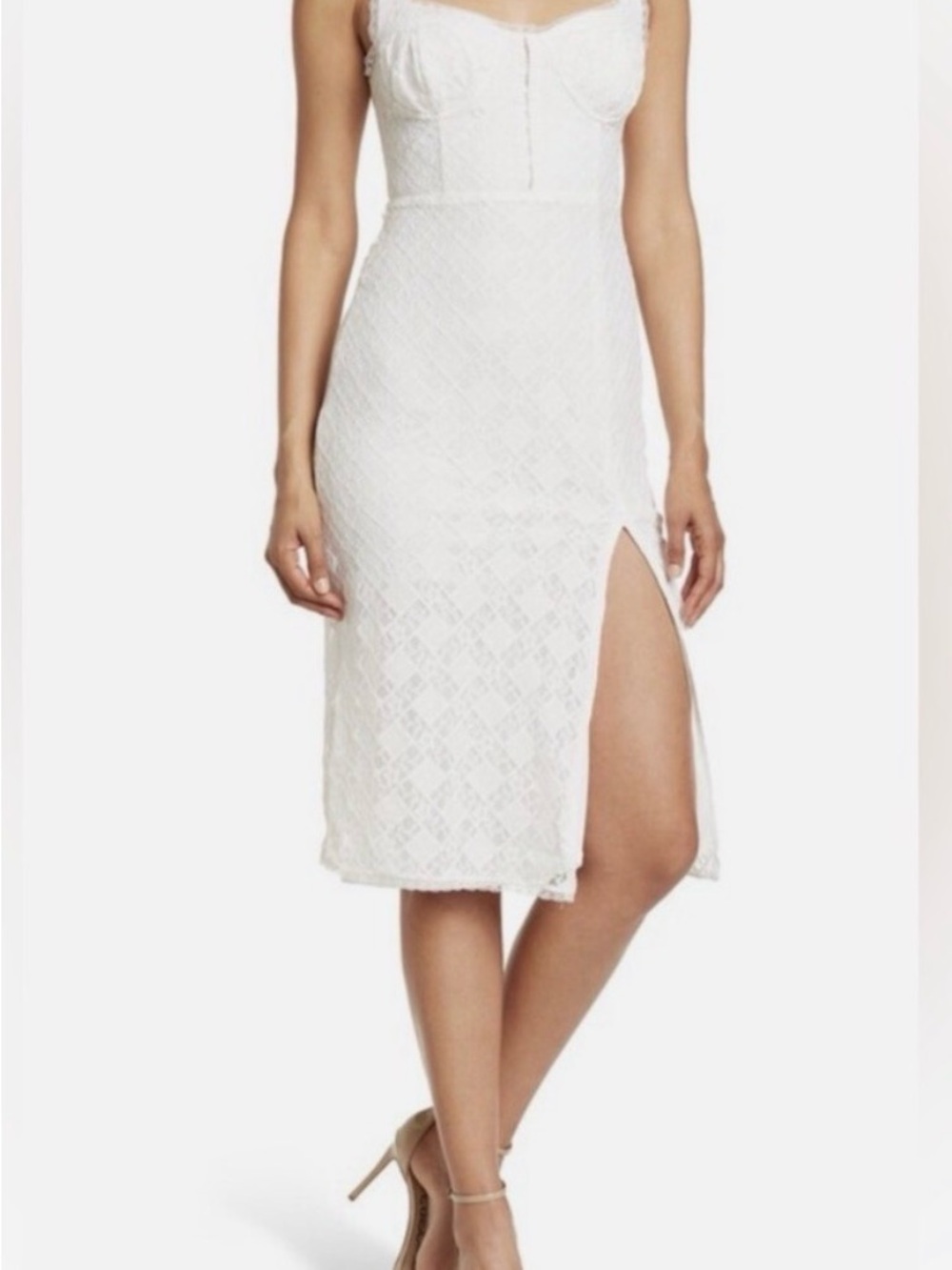 Astr White Lace Midi Skirt with High Side Slit